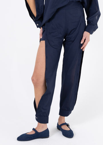Blue Cotton Transformable Pants